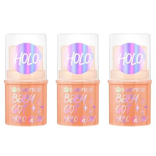 essence BABY GOT HOLO GLOW highlighter stick, Nr. 10, Mehrfarbig, sofortiges Ergebnis, strahlend, schimmernd, holographisch, vegan, ölfrei, ohne Parabene, ohne Mikroplastikpartikel, 3er Pack (3x5g)
