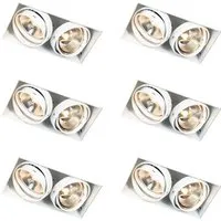 Qazqa LED Einbaustrahler 103906, GU10, 2-flammig, Stahl - Set aus 6 eleganten Einbaustrahlern für ein modernes Ambiente. Rahmenloses Design sorgt für nahtlose Integration in die Decke. Verstellbare Lichtpunkte bieten Flexibilität für jede Raumgestaltung.