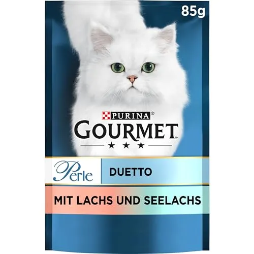 Gourmet Perle Duetto Katzenfutter nass, mit Lachs und Seelachs, 26er Pack (26 x 85g)