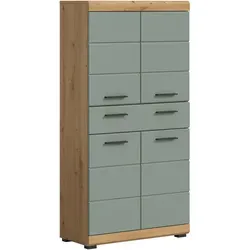 Midischrank SCHLOONSEE 74cm - 4 Türen & 1 Schubkasten - Bad-Hochschrank mit 4 Türen, 1 Schubkasten und 4 Fächern. Pflegeleichte MDF-Front in moderner Rillenoptik, erhältlich in verschiedenen Farben. Ideal für stilvolle Badgestaltung.