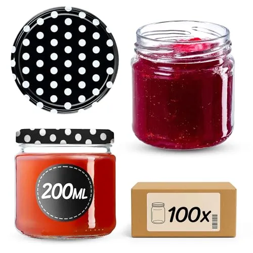 KADAX 100er Set Einmachgläser 200 ml mit Twist-Off Deckel Ø 66 mm – Dickwandige, luftdichte Dessertgläser, spülmaschinenfest, ideal für Marmelade & Eingemachtes