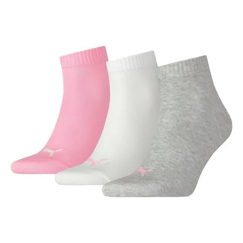 PUMA Unisex Sportsocken Kurzsocken Quarter Socken 3 Paar, Farbe:Mehrfarbig, Größe:39-42, Artikel:-395 prism pink