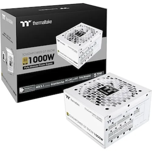 Thermaltake Toughpower GT Snow 1000W - 80 PLUS Gold Netzteil mit bis zu 90% Effizienz, vollmodularen Kabeln und ultra-leisem 120-mm-Lüfter für optimale Leistung und Geräuschminimierung. Ideal für leistungsstarke PCs.