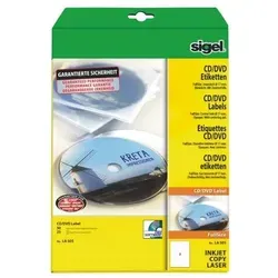CD-/DVD-Etiketten Inkjet/Laser/Kopier 117mm VE=50 Stück (25 Blatt) weiß