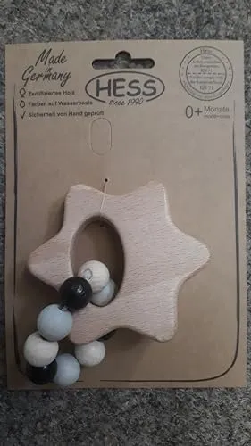 Hess Holzspielzeug 11124 - Greifling aus Holz mit kleiner Kugelkette, Nature Serie Stern in Schwarz, für Babys ab 6 Monaten, handgefertigt, für Greifübungen