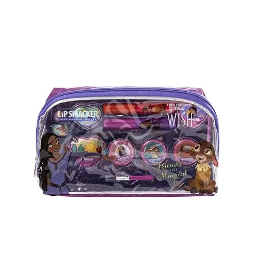 Lip Smacker Wish Essential Makeup Bag, Disney Wish Inspirierte Schminktasche mit Lipgloss, Cremes, Accessoires und Applikatoren, Disney Prinzessinnen-Geschenke für endlose Kreativität