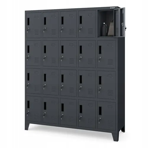 Domator Umkleideschrank 5B4A – 20 Fächer, anthrazit - Geräumiger Schließfachschrank mit 20 Fächern für optimale Aufbewahrung. Robuste Stahlblech-Konstruktion, pulverbeschichtet in Anthrazit. Ideal für Schulen, Fitnesszentren und Betriebe.