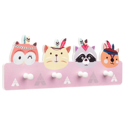 Navaris Garderobe Kinderzimmer mit 4 Kleiderhaken - Tier Design - Wandgarderobe für Kinderzimmer mit 4 Haken aus Kiefernholz und MDF im niedlichen Tierdesign – ideal für Ordnung und als dekoratives Element in jedem Kinderzimmer!