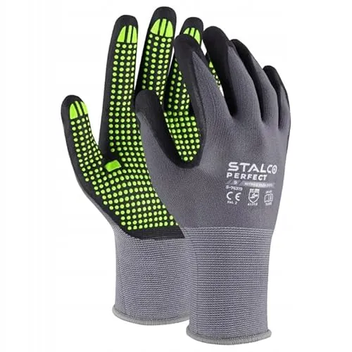 Stalco 12 Paar robuste & komfortable Handschuhe Arbeitshandschuhe Gr 7-8-9-10-11-12 - Arbeitshandschuhe - Gartenhandschuhe - Mechaniker Handschuhe mit Latex Beschichtung (Größe 9 (12er Pack))