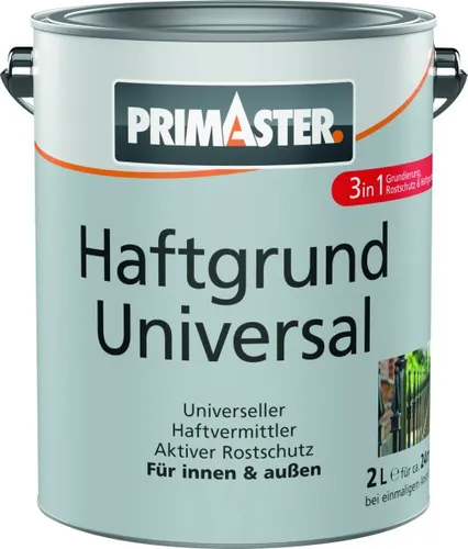 Primaster Haftgrund Universal 2 L grau - Vielseitiger Haftgrund für Innen- und Außenanwendungen, sorgt für optimale Untergründe und verbessert die Haftung von Farben und Beschichtungen.