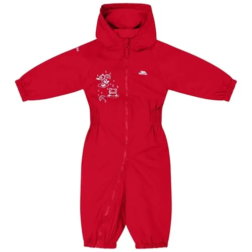 Trespass Baby Dripdrop Regenanzug, Signalrot, 6-12 Monate - Regenanzug für Babys, gepolstert und mit Kapuze, ideal für nasses Wetter. Reflektierende Paspeln sorgen für Sichtbarkeit, elastische Bündchen bieten optimalen Sitz.