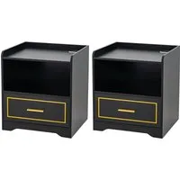 Costway 2er Set Nachttisch mit LED Licht Schwarz in schwarz von Costway