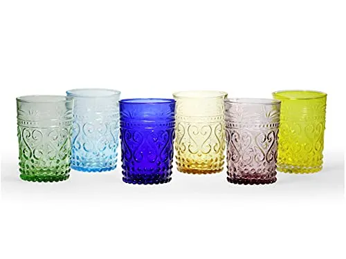 H&H Set 6 Bicchieri In Vetro Fiesole Colore Assortito Cl26