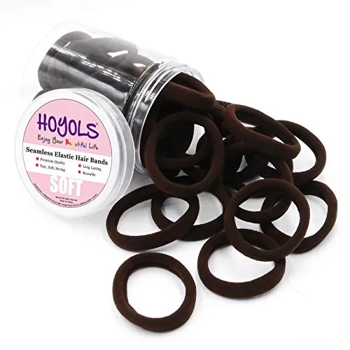 HOYOLS 50 Stück Weiche Elastische Haargummis, Große Nylon Stoff Pferdeschwanz Halter Bands für Dicke Schwere Lockiges Haar Nahtlose Scrunchies Stirnbänder Kein Rutschen Kein Schaden (Espresso)