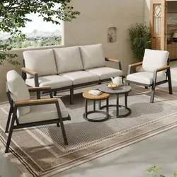 Merax Gartenlounge-Set 5-tlg. mit 3-Sitzer-Sofa & 2 Sesseln in beige von Merax
