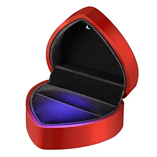 VOSAREA Ringbox für Hochzeit, beleuchtet, aus Samt, Herzform, mit -Licht, Dekoration für Valentinstag, Hochzeit, Geburtstag, Rot