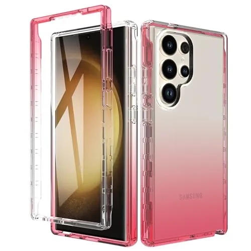 ESTH® Transparent TPU Hülle für Samsung Galaxy S24 Ultra 360 Grad Case Stoßfest Staubdicht Klar Handyhülle, Outdoor Panzerhülle mit PC Bumper und Displayschutz, Rot