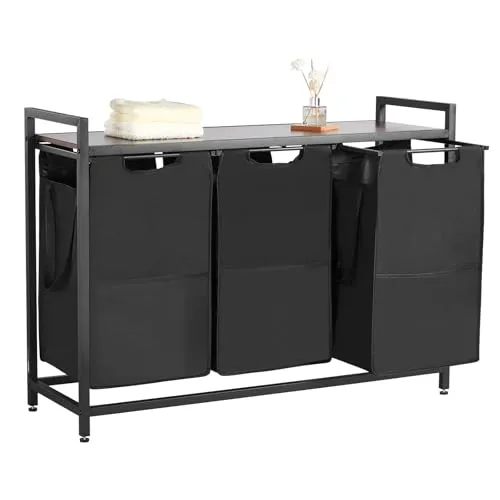 VEVOR Wäschekorb mit Holztischplatte in schwarz von Vevor