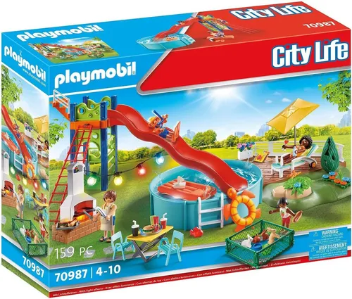 Playmobil® City Life 70987 - Poolparty mit Rutsche - Spielbausteine für Kinder ab 4 Jahren, fördert fantasievolles Spielen und kreatives Rollenspiel mit einer aufregenden Poolrutsche.