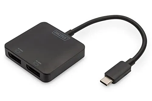 DIGITUS MST Hub - USB-C Video Splitter mit 2 Ports - Video-Verteiler für USB-C mit 2 x DisplayPort, ideal für Multimonitor-Setups und Desktop-Anwendungen.