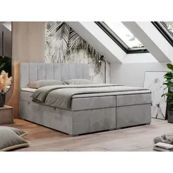 Boxspringbett LOPE 200x200 - Hellgrau Velvet mit Matratze und Topper - Hochwertiges Boxspringbett mit zwei Bettkästen und 7-Zonen-Taschenfederkernmatratze für optimalen Schlafkomfort. Ideal für Paare, die Wert auf Stil und Funktionalität legen.