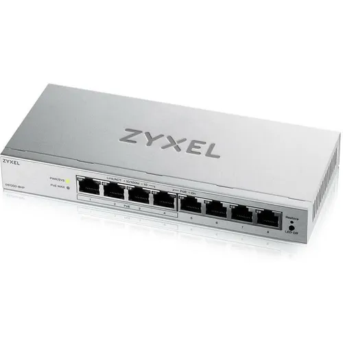 Zyxel GS1200-8HPV3 8-Port Gigabit PoE+ Switch in grau von Zyxel