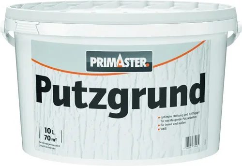 Primaster Putzgrund 10 L weiß - Baugrundierung & Imprägnierung, ideal für eine optimale Haftung und perfekte Vorbereitung von Wänden vor dem Streichen oder Tapezieren.
