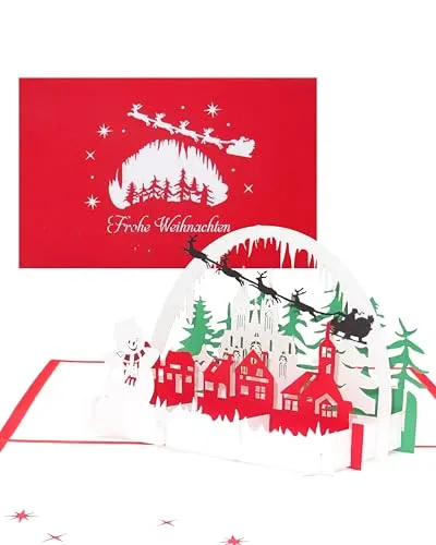 Pop Up Karte „Köln - Winterlandschaft mit Schneemann – Frohe Weihnachten - 3D Weihnachtskarte mit Umschlag - handmade