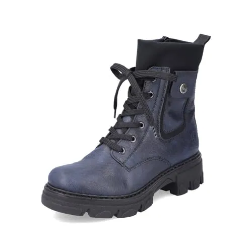Rieker Damen Combat Boots 74640 - Warme Stiefeletten für den Übergang - Wanderschuhe mit warmem Innenfutter und robustem Kunstleder, ideal für kalte Tage und trendige Outfits.