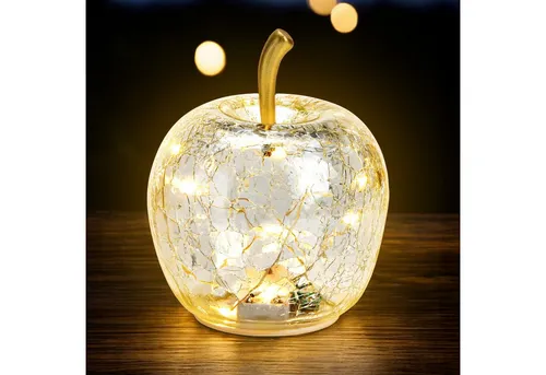 Spetebo LED Crackle Glas Apfel 11 cm - Tischlampe in Bruchglas Optik, mit 10 warmweißen LEDs für stimmungsvolles Licht, ideal für die gemütliche Innendekoration.