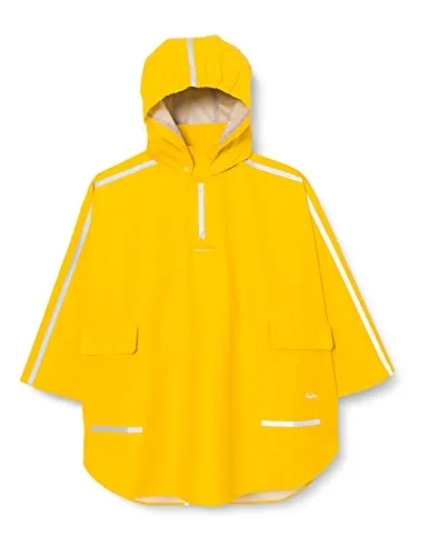 Playshoes Regen-cape Langer Rücken Unisex Kinder, Gelb, 116 - Regenjacke für Jungen und Mädchen mit extra langem Rücken, schützt effektiv Schulranzen vor Nässe. Abnehmbare Kapuze und reflektierende Details für Sichtbarkeit. Angenehm weich und komfortabel bei jedem Wetter.
