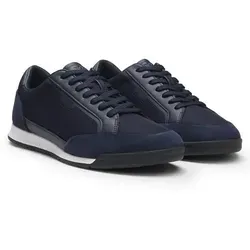 BOSS Nitan Sneaker: Sportlicher Freizeitschnürschuh im Materialmix - Sneaker in Größe 45, dunkelblau, mit hochwertigem Leder- und Textilmaterial. Ideal für lässige Outfits und optimalen Tragekomfort.