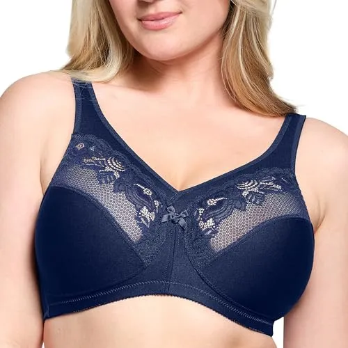 Glamorise Damen 1003 Minimizer Bra - Blau, 105H - Funktionsunterwäsche mit MAGICLIFT-TECHNOLOGIE: Gepolstertes Band hebt und stützt ohne Bügel, ideal für maximalen Komfort und eine schlankere Silhouette.