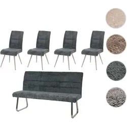 Esszimmer-Set HWC-G55: 4er-Set Stuhl + Sitzbank 180cm - Stühle und Sitzbank aus hochwertigem Chenille-Stoff, max. Belastbarkeit 120kg, inkl. Bodenschoner für sicheren Halt und elegantes Design – ideal für Esszimmer und Wohnzimmer.