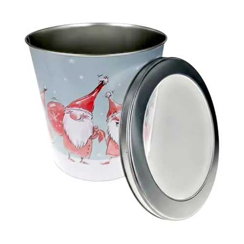 MACOSA EB613-401727 Gebäckdose XL Metall Wichtel 23 cm rund Keksdose Aufbewahrungsdose Plätzchen Vorratsdose Weihnachten Blechdose Plätzchenaufbewahrung (Blau)