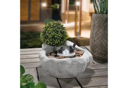 esotec Gartenbrunnen Solar Vogelbadbrunnen mit LED Licht - Brunnen für Garten und Terrasse, solarbetrieben mit integriertem LED Licht für eine stimmungsvolle Atmosphäre und plätscherndes Wasser.