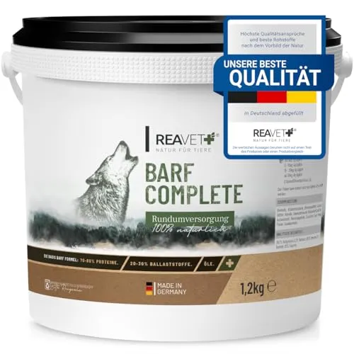 REAVET Barf Complete Pulver für Hunde 1,2kg - Rundumversorgung für gesunde Hundeernährung - Vitamine & Zusätze, hochwertiges Ergänzungsfuttermittel in Pulverform für Hunde jeden Alters, sorgt für eine optimale Nährstoffversorgung.