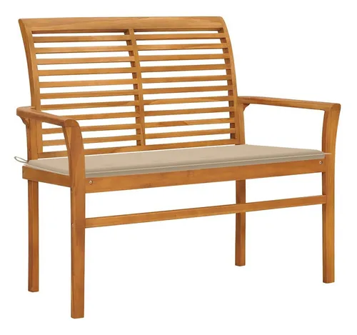 Gartenbank mit Beige Auflage 112 cm Massivholz Teak - Bänke aus massivem Teakholz, wetterfest und ideal für entspannte Stunden im Garten oder auf der Terrasse.
