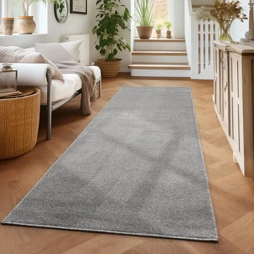Carpettex Teppich Wohnzimmer Kurzflor Teppich Modern Einfarbig Design 60 x 100 cm Küchenläufer Flur Teppich Hellgrau - Küchenteppich Teppich Waschbar in Waschmaschine Klein Extra Weich Flauschig