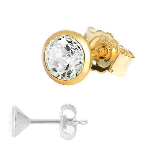 NKlaus Einzel Ohrstecker 5,0mm Gelbgold 585 - Ohrringe für Herren, elegantes Design mit funkelndem Zirkonia, ideal für jeden Anlass und höchsten Tragekomfort.