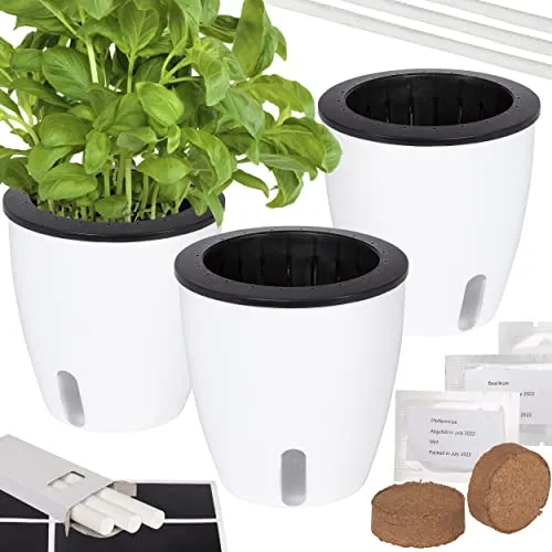 ONVAYA® Kräutertopf selbstwässernd 3er Set - Garten-Zubehör mit Wasserstandsanzeige für optimale Bewässerung. Ideal für Küchenkräuter wie Minze und Basilikum, hält sie frisch und gesund, auch ohne grünen Daumen.