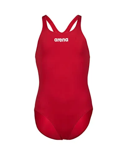 ARENA Mädchen Girl's Team Swimsuit Swim Pro Solid Badeanzug, Red-white, 128 EU - Sportlicher Badeanzug aus chlorbeständigem MaxLife Eco-Gewebe, ideal für Wettkampf- und Freizeitschwimmerinnen, mit UV-Schutz UPF 50+ und hohem Tragekomfort.