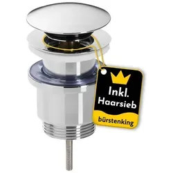 Bürstenking Ablaufgarnitur Waschbecken – Chrom Silber mit Haarsieb - Sonstige Badausstattung mit Haarsieb, schützt vor Verstopfung und Verlust von Wertgegenständen. Einfache Installation und zuverlässige Dichtheit dank passgenauer Dichtung.