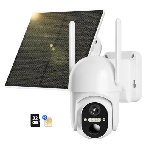 Produktbild NUASI 4G LTE Überwachungskamera Aussen Akku mit SIM Karte & 32GB Speicherkarte, 2K Kabellos Solar PTZ Kamera Outdoor Ohne WLAN, Farb-Nachtsicht, 355°/100° Schwenkbar, PIR Erkennung, 2-Wege-Audio, IP66