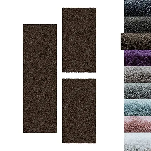 SIMPEX Bettumrandung Schlafzimmer 3teilig Shaggy Hochflor Teppich Braun Bettset: 2 mal 60x110 + 1 mal 80x150