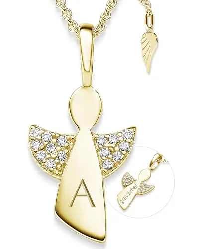 Schutzengel Kette Mädchen Gold | Engelhalskette aus 925 Silber vergoldet - Die Schutzengel Kette aus vergoldetem 925er Sterling Silber ist perfekt als Geschenk zur Erstkommunion oder Taufe. Mit variabler Kettenlänge von 38-42 cm und personalisierbarer Gravur wird sie zum einzigartigen Erinnerungsstück.