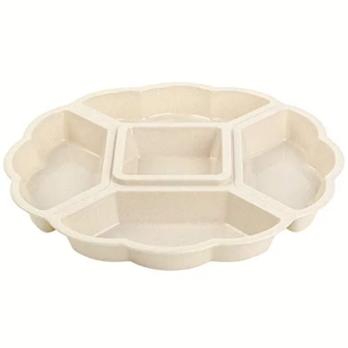 Engelland Servierplatte Snackschale Kunststoff, Vorspeisenteiler, 5 Fächer, Beige, 33 cm