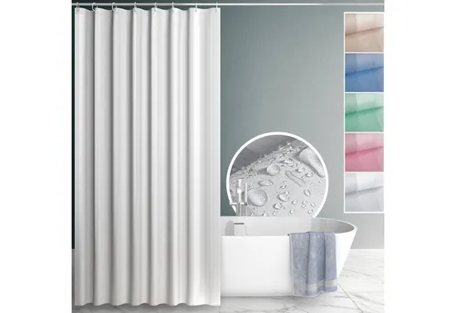 ANRO Duschvorhang aus Italien hochwertig verarbeitet mit Ösen und Haken aus Kuststoff Breite 120 cm (Packung, 1-tlg., Duschvorhang inkl. Aufhängeringe), robuster Vorhang für Stangenaufhängung in Größe 200x120cm in weiß