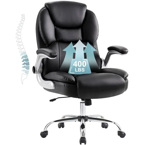 IWMH Chefsessel Ergonomischer Bürostuhl - Höhenverstellbarer Schreibtischstuhl mit klappbaren Armlehnen und Lendenwirbelstütze, ideal für entspanntes Arbeiten und Rückenunterstützung.