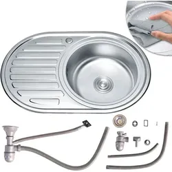 Mucola Edelstahlspüle 77CM Rundbecken Einbauspüle - Sanitäranlagen & Zubehör – Hochwertige Edelstahlspüle mit Anti-Kondensbeschichtung, ideal für moderne Küchen und ausgestattet mit umfangreichem Zubehörpaket.